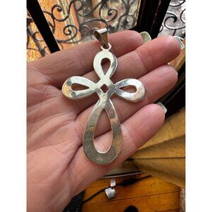 Vintage Sterling Silver 925 Large Cross Pendant Signed MWS Estate Jewelry